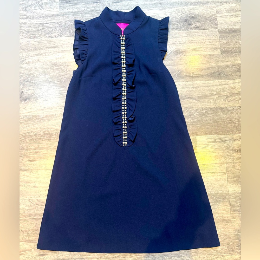 ✨ Lilly Pulitzer Navy Pearl-Trim Shift Dress | Size 2 | Elegant Classic